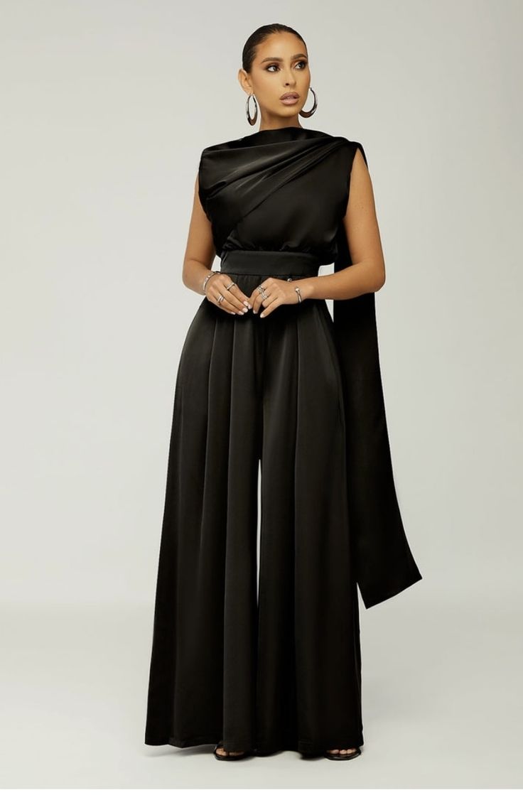 Black Tie Event Outfit Ideas Women, Women Black Tie Event Outfit, Plus Size Black Tie Event Dresses, Wide Leg Jumpsuit Formal, Elegant Evening Jumpsuits, Bridesmaid Jumpsuit, Formal Jumpsuits, Bridesmaids Outfits, Wide Leg Overalls