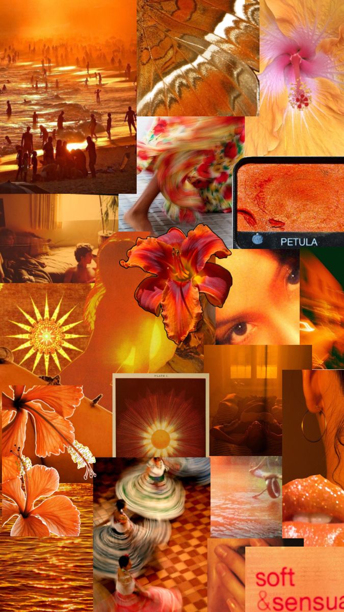 orange, sunset color, summer, nostalgia Brown And Orange Aesthetic, Orange Summer Wallpaper, Sunset Mood Board, Sunset Room Aesthetic, Orange Mood Board, Ordinary Aesthetic, Emma Aesthetic, Boho Collage, Orange Core