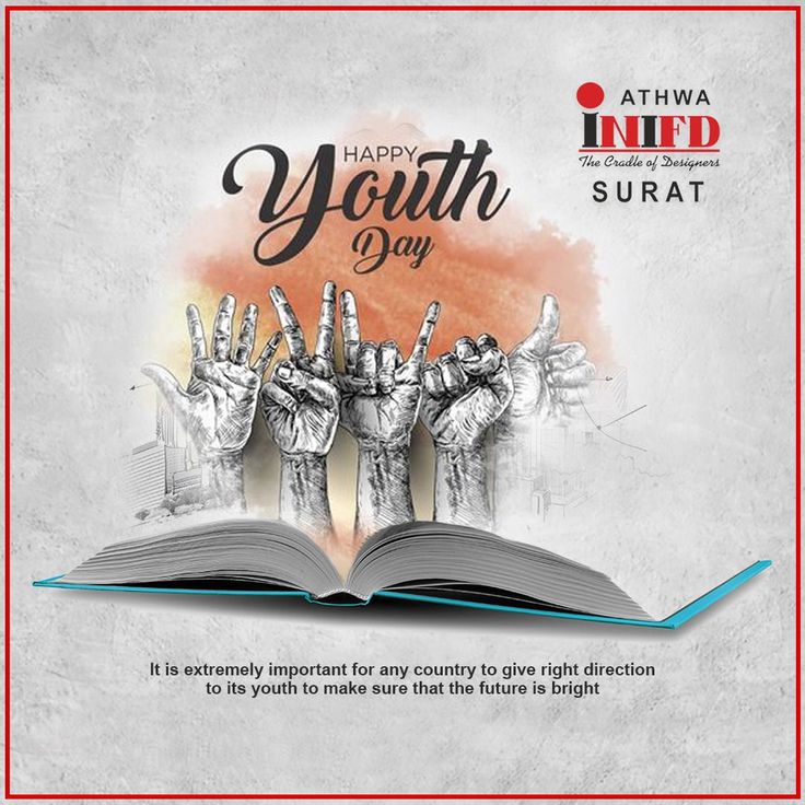 an open book with the words happy youth day written on it and two hands in the middle