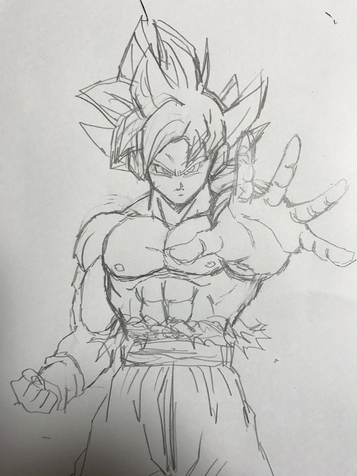 a drawing of gohan from the dragon ball game with his arms stretched out and one hand on his hip