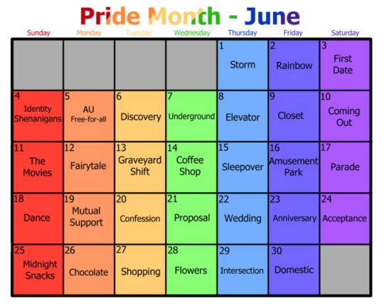 the pride month calendar for june