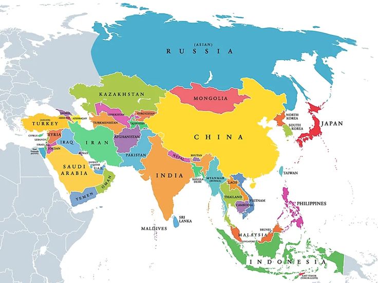 a map of the world with countries in different colors