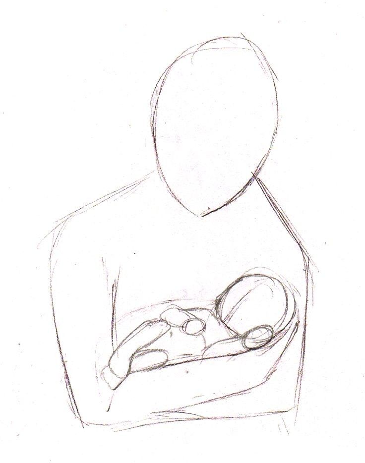 a drawing of a person holding a baby