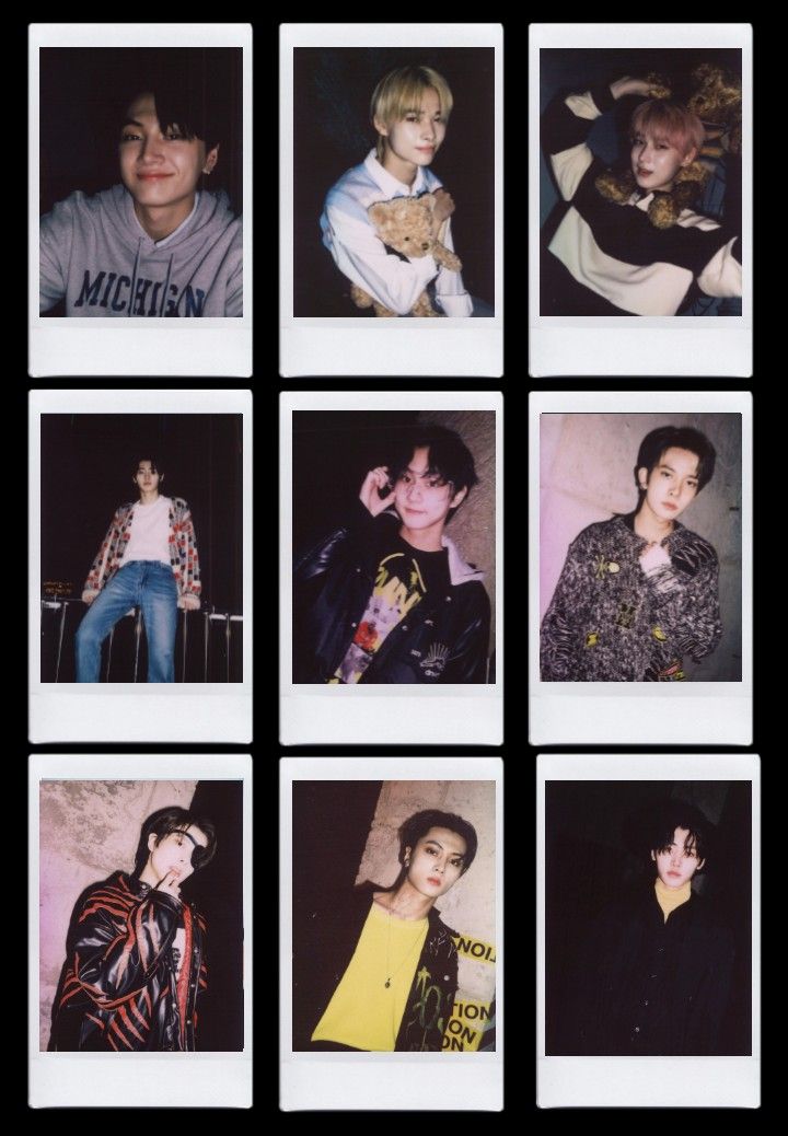 multiple polaroid photos of young men and women