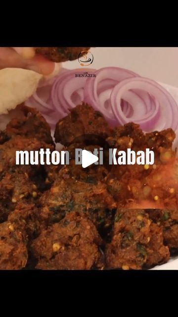 meatballs and onions on a plate with the words mutton bij kabab