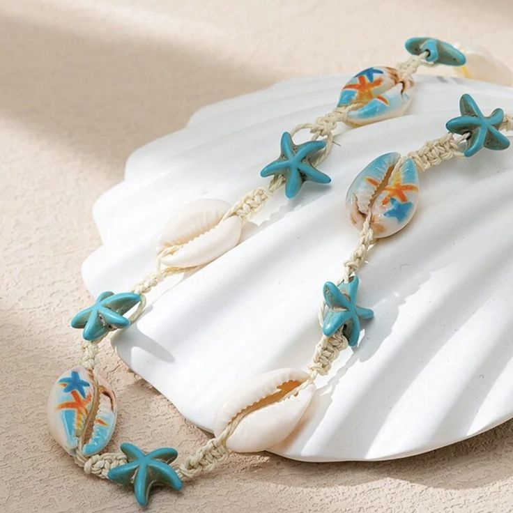 Perfect For Summer And Beach Summer Ocean Style Creative Sea Turtle And Starfish Necklace For Daily Wear Great Quality Seashell Beach, Romantic Necklace, Ocean Fashion, Trendy Beach, Braided Necklace, Starfish Necklace, Shell Bracelet, Themed Jewelry, Rope Necklace