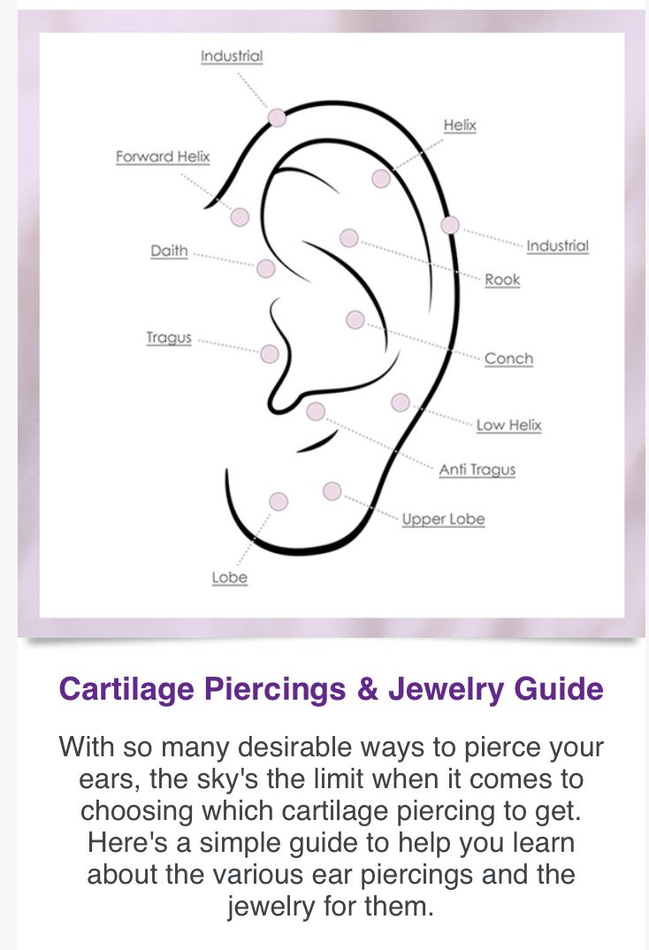 an ear diagram with the words cartilage piercings and jewelry guide on it