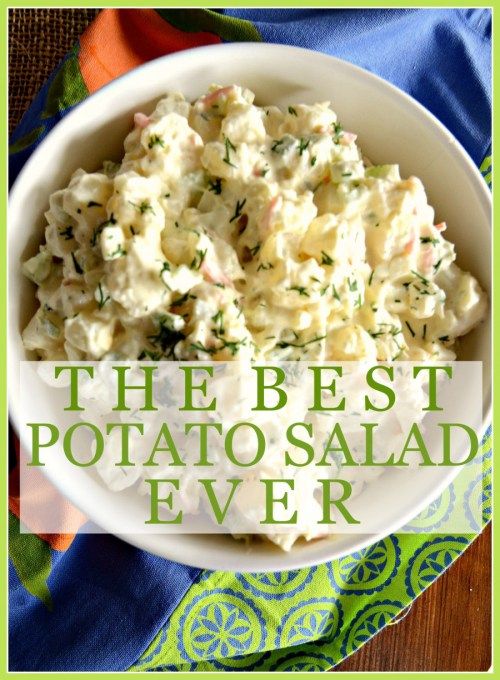 the best potato salad ever in a white bowl