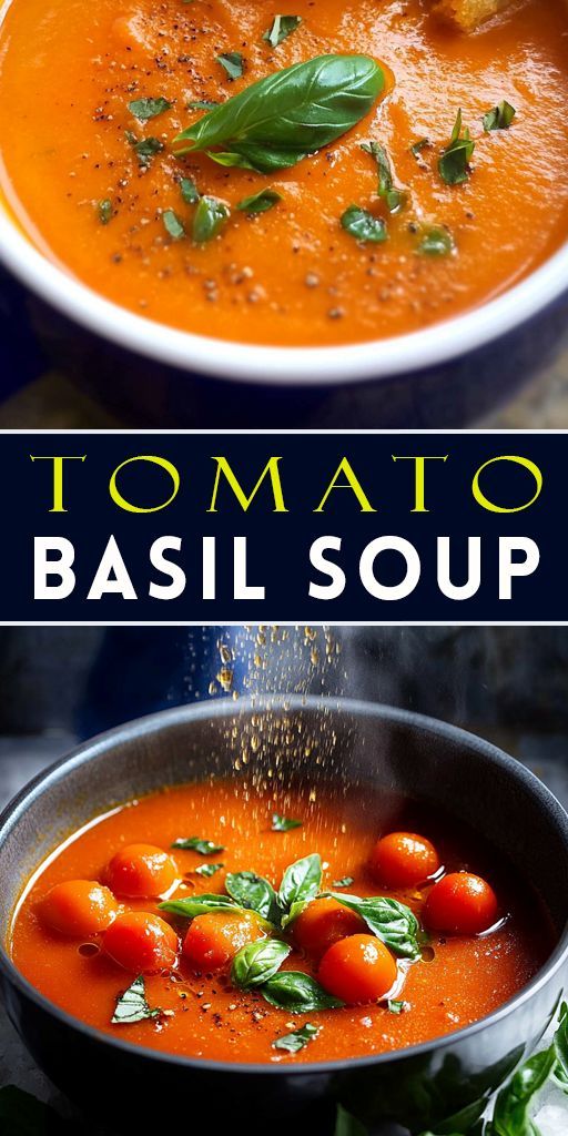 Warm up with a comforting bowl of Tomato Basil Soup! 🍅✨ Made with fresh tomatoes, fragrant basil, and a touch of cream, it's a cozy and delicious meal. Perfect for pairing with crusty bread! 🥖🍵 #TomatoSoup #ComfortFood #SoupSeason Best Tomato Soup Recipe With Fresh Tomatoes, Easy Crockpot Tomato Basil Soup, Tomato Basil Soup Recipe With Fresh Tomatoes, Stovetop Tomato Soup, Best Tomato Basil Soup Recipe, Creamy Tomato Basil Soup Recipe, Tomato Basil Soup With Fresh Tomatoes, Tomato Soup Recipe With Fresh Tomatoes, La Madeleine Tomato Basil Soup