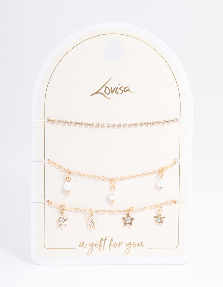 Gift your nearest and dearest an affordable gift to remember! Explore memorable gifts from our Value Gifting collection and spoil your loved ones for the festive season. Choose from timeless pendant necklaces, beloved bracelets or our versatile collection of jewellery sets that have it all. | Lovisa Gold Dainty Pearl and Star Bracelet 2-Pack Elegant Festive Jewelry For Gifting, Adjustable Metal Jewelry For Birthday Gift, Adjustable Metal Jewelry As Birthday Gift, Christmas Gift Bracelet Jewelry, Gold Jewelry Christmas Gift For Her, Dainty Star Charm Jewelry As A Gift For Her, Metal Jewelry For Mother's Day Birthday Gift, Metal Jewelry For Birthday And Mother's Day, Dainty Star Charm Jewelry Gift For Her