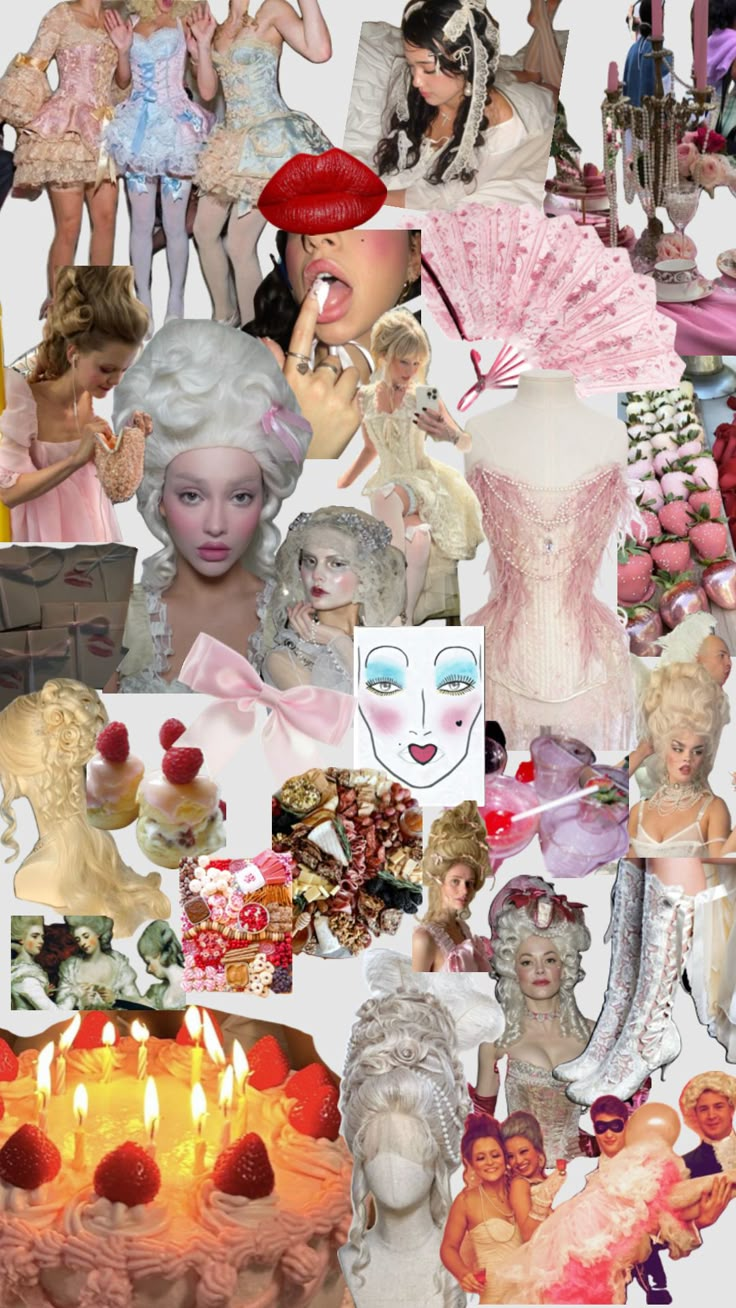 a collage of photos with dolls, candles and other things on it's surface