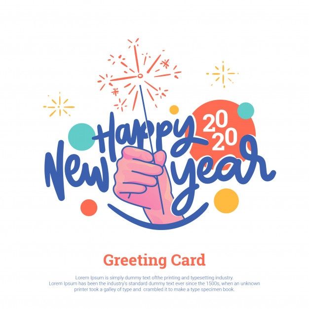 a happy new year greeting card with hand holding a sparkler and the words,