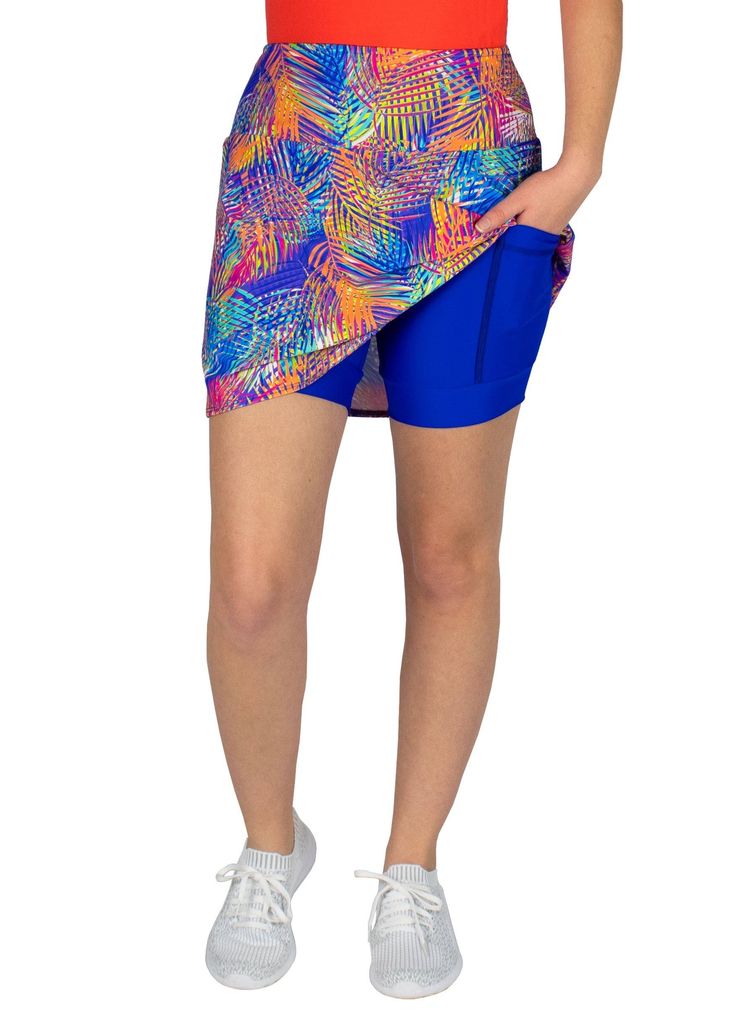 BOLDER Athletic Wear Vacation Skirt, Vacation Skirts, Circular Skirt, Summer Afternoon, Palm Fronds, 4 Way Stretch Fabric, Sea Blue, Casual Fit, Deep Sea