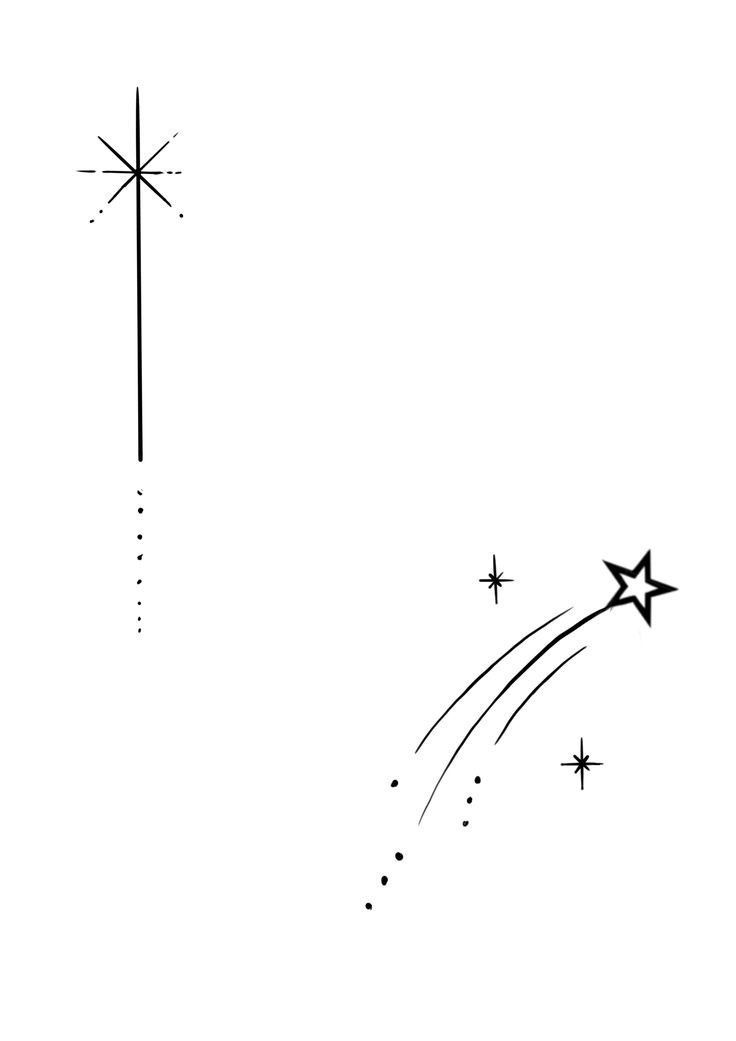 a black and white drawing of a shooting star