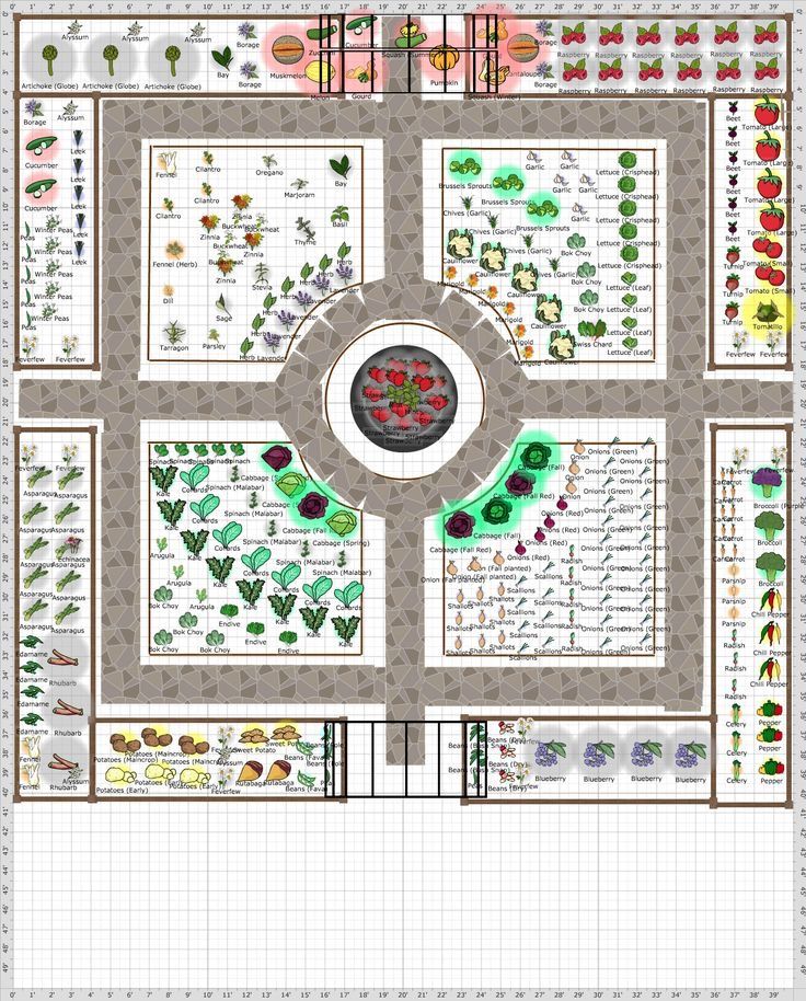 a garden plan with lots of different plants and flowers on the center, surrounded by dots