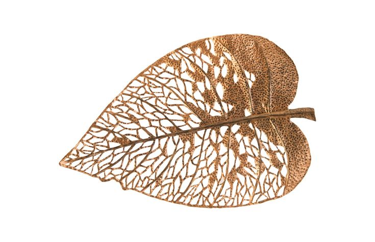 a metal leaf is shown against a white background