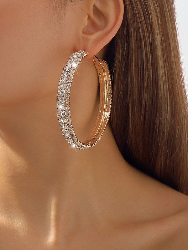 Rhinestone Ear-Ring Earrings Accessories GOLD-One_size Gold Bling Hoop Earrings, Gold Hoop Crystal Earrings For Party, Gold Sparkling Crystal Hoop Earrings, Gold Jeweled Hoop Jewelry, Sparkling Gold Crystal Hoop Earrings, Gold Plated Round Rhinestone Jewelry, Gold Plated Round Jewelry With Rhinestones, Gold-plated Round Jewelry With Rhinestones, Gold Crystal Bling Earrings As Gift