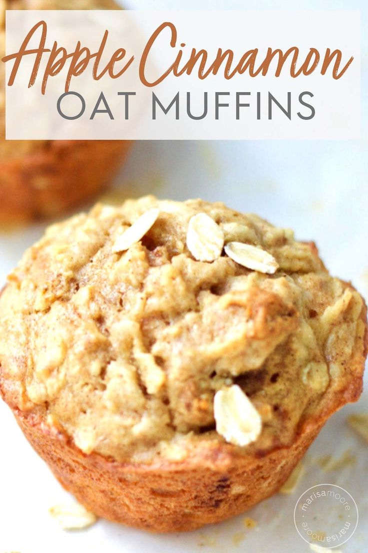 an apple cinnamon oat muffin is shown with the title above it