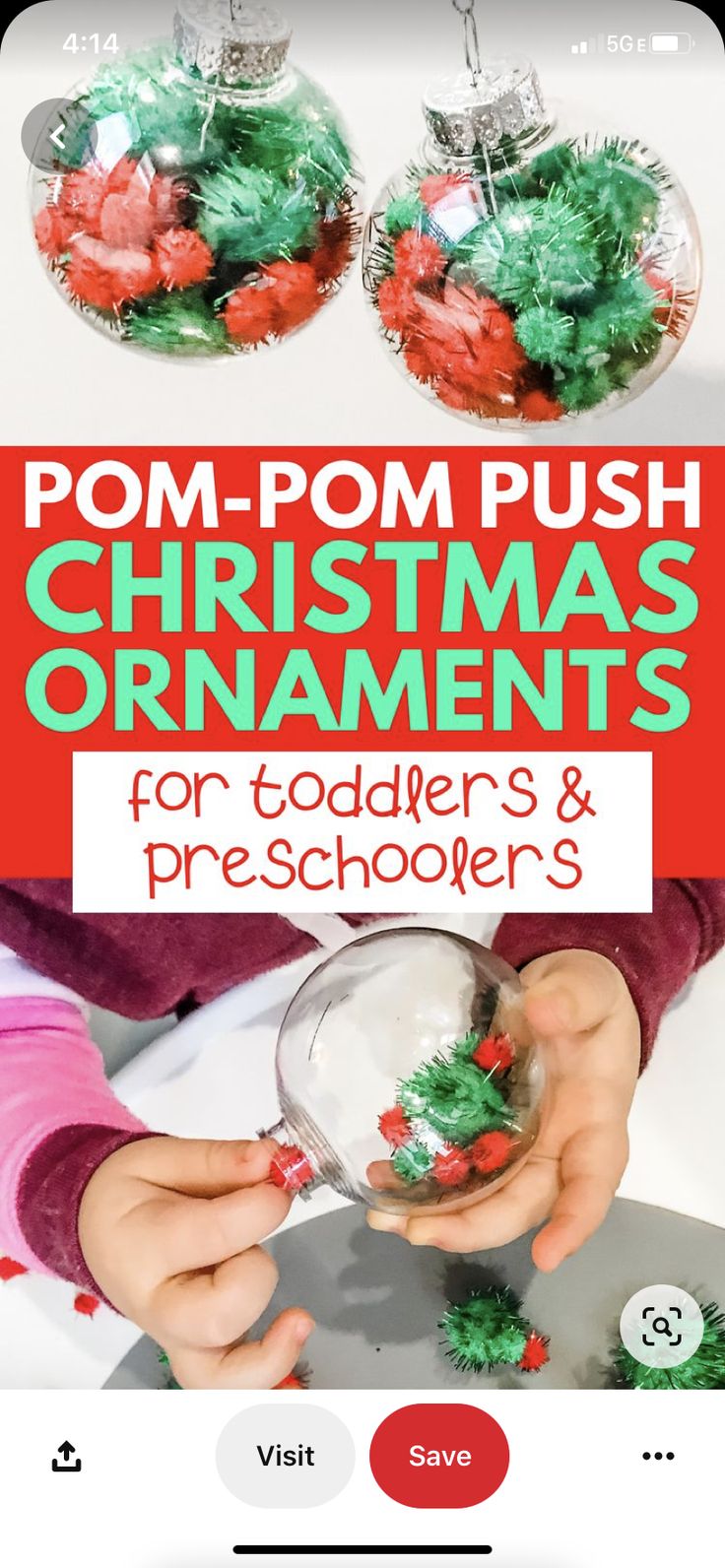 a christmas ornament for toddlers and preschoolers to make with pom - pom push ornaments