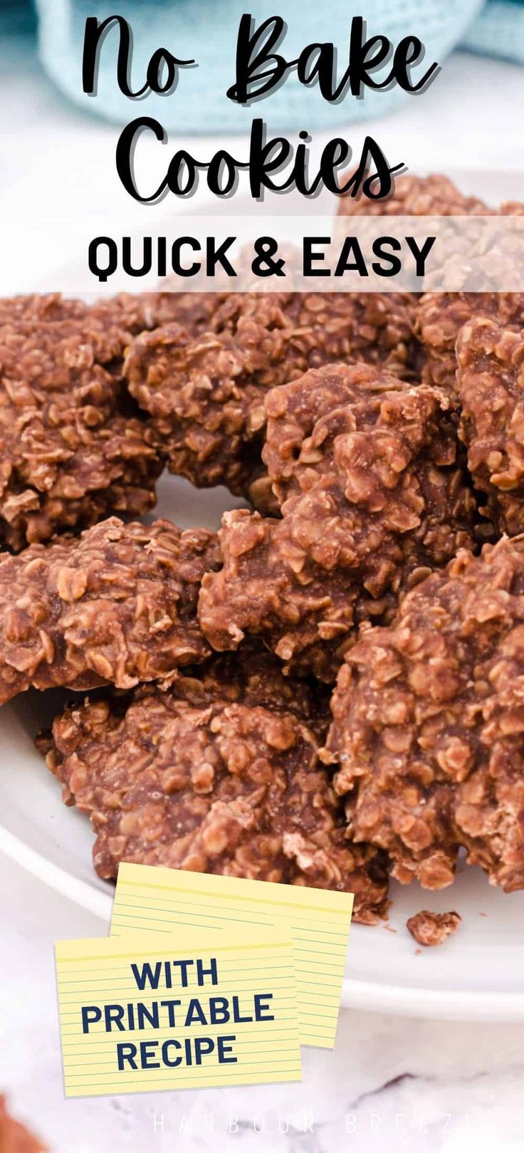 no bake cookies on a white plate with text overlay