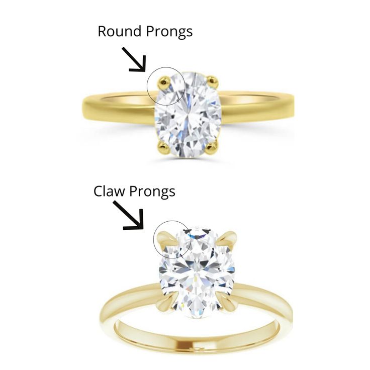 an engagement ring with three prongs and a claw prong