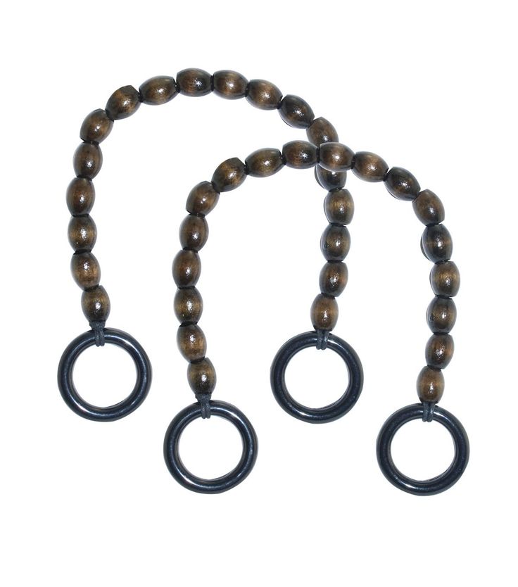 two necklaces with black rings and brown beads