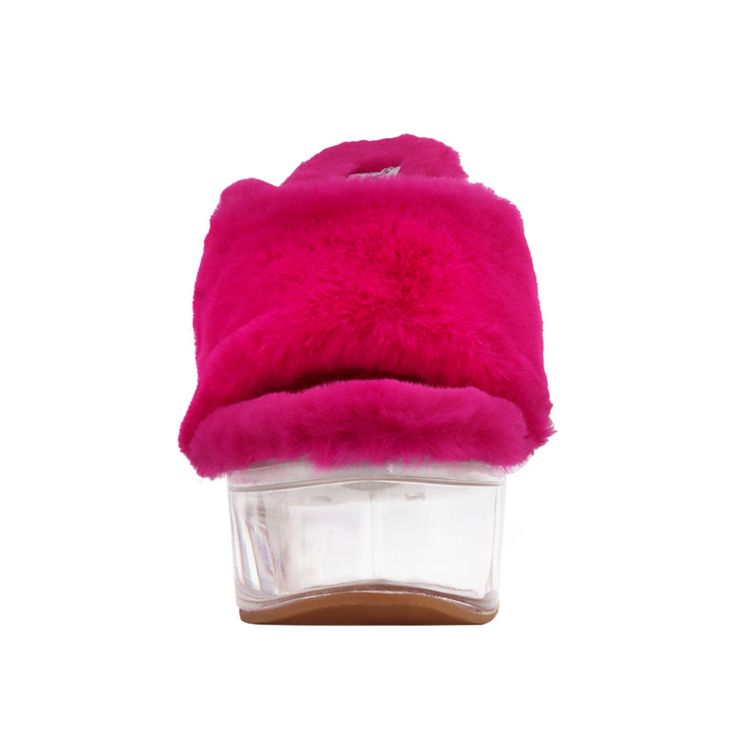 Faux fur with man made sole Slip-on styling Heel measures approx. 5.75" H Platform measures approx. 1.5" H Imported Casual Pink Winter Booties, Trendy Synthetic Booties With Round Toe, Pink Leather Round Toe Slippers, Trendy Closed Toe Synthetic Slippers, Pink Round Toe Booties For Winter, Comfortable Pink Slippers With Removable Insole, Synthetic Platform Booties With Round Toe, Casual Pink Fall Booties, Casual Pink Booties For Fall