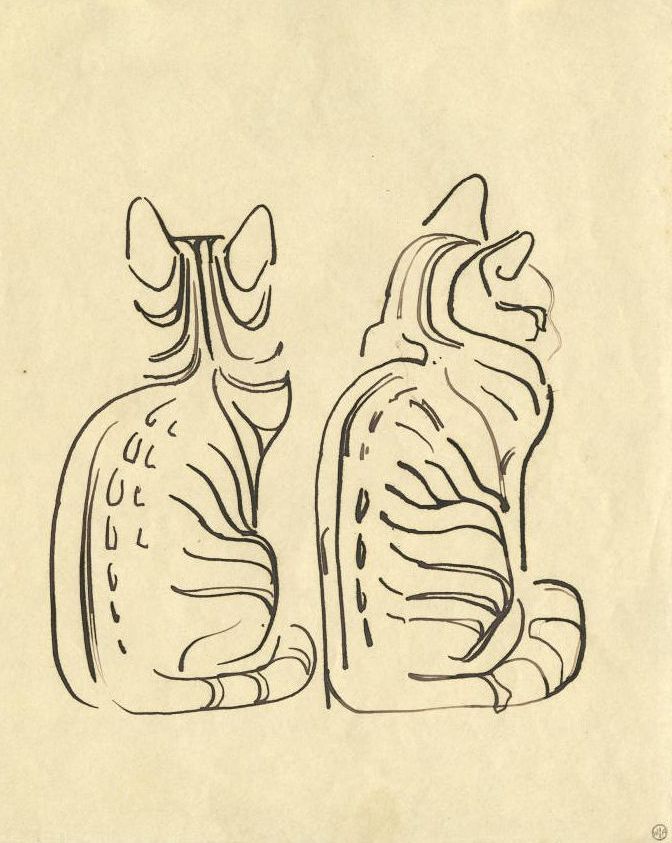 a drawing of two cats sitting next to each other