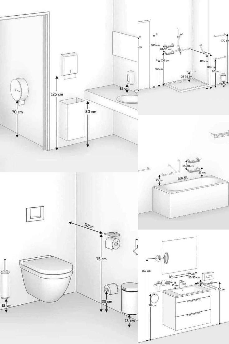 four different views of a bathroom with toilet, sink and bathtub