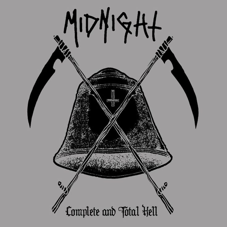 a black and white image with two crossed axes on top of it, the words midnight written