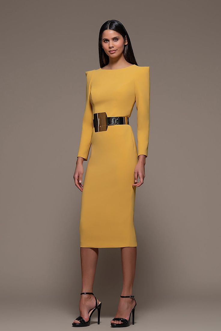 Long sleeves midi dress - HerTrove Evening Dresses With Structured Shoulders For Fall, Fall Evening Dress With Structured Shoulders, Knee-length Belted Dress, Evening Long Sleeve Midi Dress With Structured Shoulders, Evening Midi Dress With Structured Shoulders And Long Sleeves, Fall Cocktail Bodycon Midi Length Dress, Elegant Long Sleeve Midi Dress For Evening, Spring Long Sleeve Midi Dress With Structured Shoulders, Long Sleeve Dress With Structured Shoulders For Office