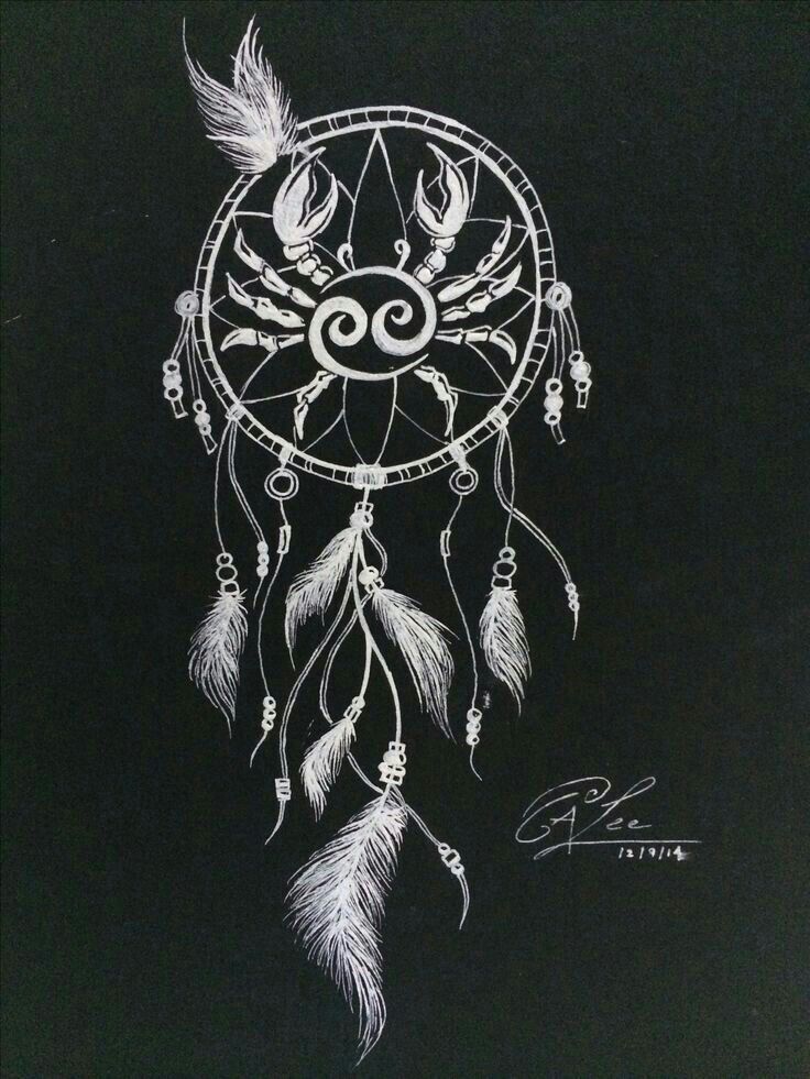 a drawing of a dream catcher with feathers