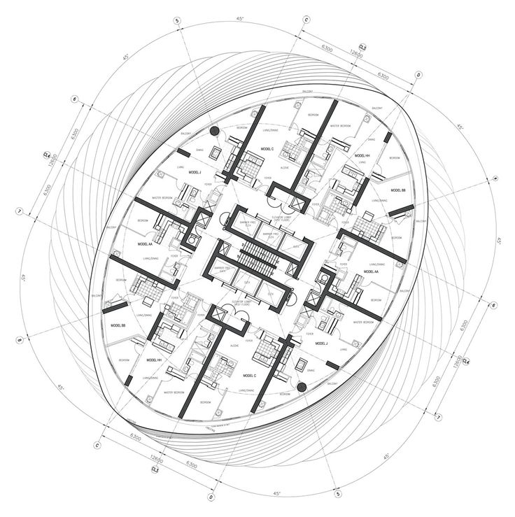 an architectural drawing of a circular building