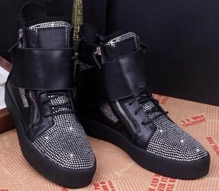 This version of the iconic Bedazzle model is as a work of art. Loyal to its legendary silhouette, these black sneakers with a rounded toe and back counter in calfskin leather, feature quarters crafted in crystals woven with Lurex threads. The model, trimmed in a black grosgrain piping finish, sports a high-top silhouette and a rubber sole as well as veau velours eyestays and collar.[custom tab]UPPER #1: 100% COW LEATHER | UPPER #2: 100% COW SPLIT LEATHER | UPPER #3: 100% COTTON | UPPER #4: 100% All Nike Shoes, Versace Shoes, Mens Designer Shoes, Louis Vuitton Shoes, Silver Shoes, Puma Fierce Sneaker, Black Sneakers, Sneaker Collection, Fashion Styles