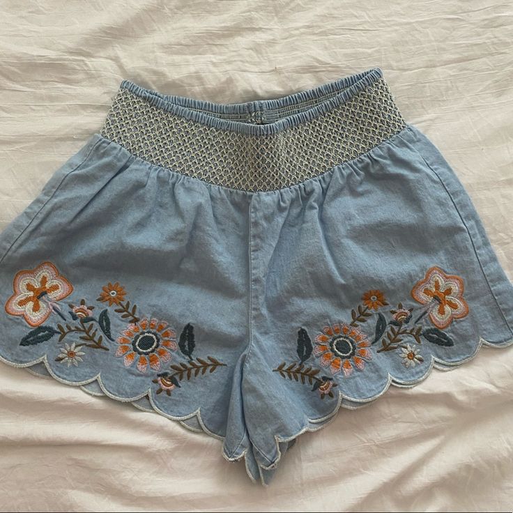 Aeropostale Shorts With Embroidered Floral Design Never Worn Summer Denim Bottoms With Floral Embroidery, Denim Bottoms With Floral Embroidery For Summer, High Waist Embroidered Cotton Bottoms, High-waist Embroidered Cotton Bottoms, High Waist Cotton Bottoms With Floral Embroidery, Casual Blue Bottoms With Floral Embroidery, Casual Embroidered Short Bottoms, Casual Embroidered Cotton Jean Shorts, Casual Cotton Embroidered Jean Shorts