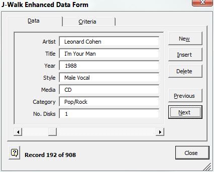 the j - walk enhanced data form dialogg is shown in this screenshot