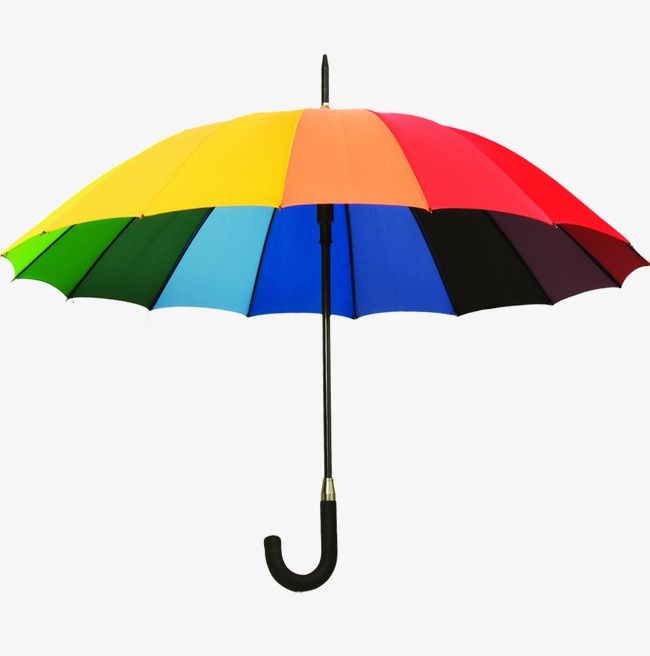 an open rainbow umbrella on a white background