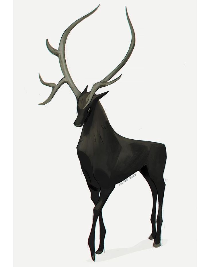 an animal that is standing up with very long antlers on it's head