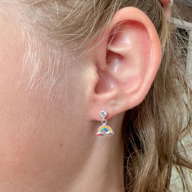 Toddler Jewelry, Cute Birthday Gift, Rainbow Earrings, Etsy Earrings Dangle, Girls Earrings, 925 Sterling Silver Earrings, Cute Earrings, Beautiful Earrings, Silver 925