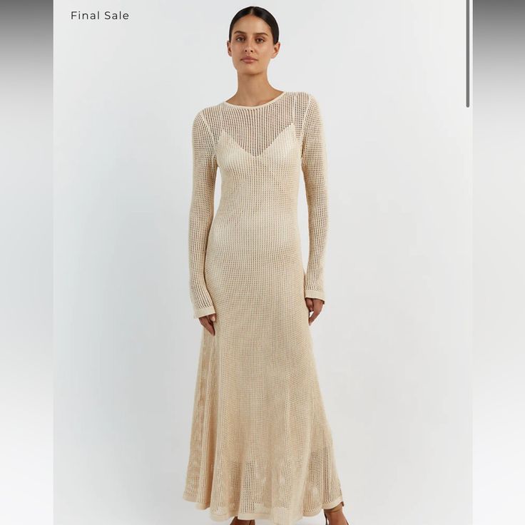 Slip And Cover Are Separate Nwt Retail $259 Elegant Fitted Crochet Maxi Dress, Elegant Evening Crochet Dress In Maxi Length, Chic Crochet Evening Dress Maxi Length, Elegant Crochet Maxi Dress, Chic Long Sleeve Crochet Dress For Evening, Chic Long Sleeve Crochet Evening Dress, Fitted Crochet Dress For Evening, Elegant Long Sleeve Crochet Dress For Spring, Elegant Fitted Crochet Dress For Fall