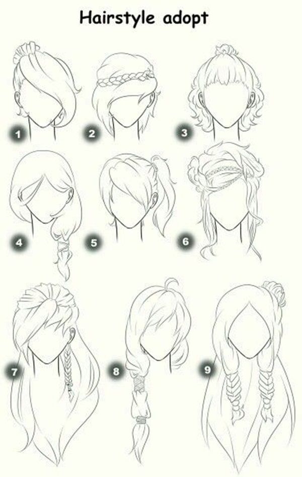 the steps to draw hairstyles for girls with different hair types and styles, including braid