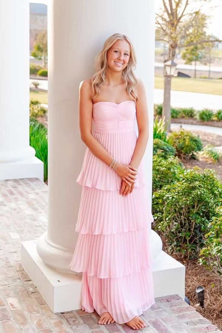 Poofy Bridesmaid Dress, Soft Pink Bridesmaid Dresses, Shades Of Pink Bridesmaid Dresses, Pleated Bridesmaid Dress, Pleated Prom Dress, Senior Prom Dress, Pink Bow Dress, Navy Blue Prom Dresses, Prom Inspo