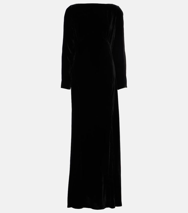 Devina velvet maxi dress in black - Rixo | Mytheresa Velvet Maxi, Velvet Maxi Dress, Roger Vivier, Black Maxi Dress, Invisible Zipper, Boat Neck, Designing Women, Clothing And Shoes, Color Design