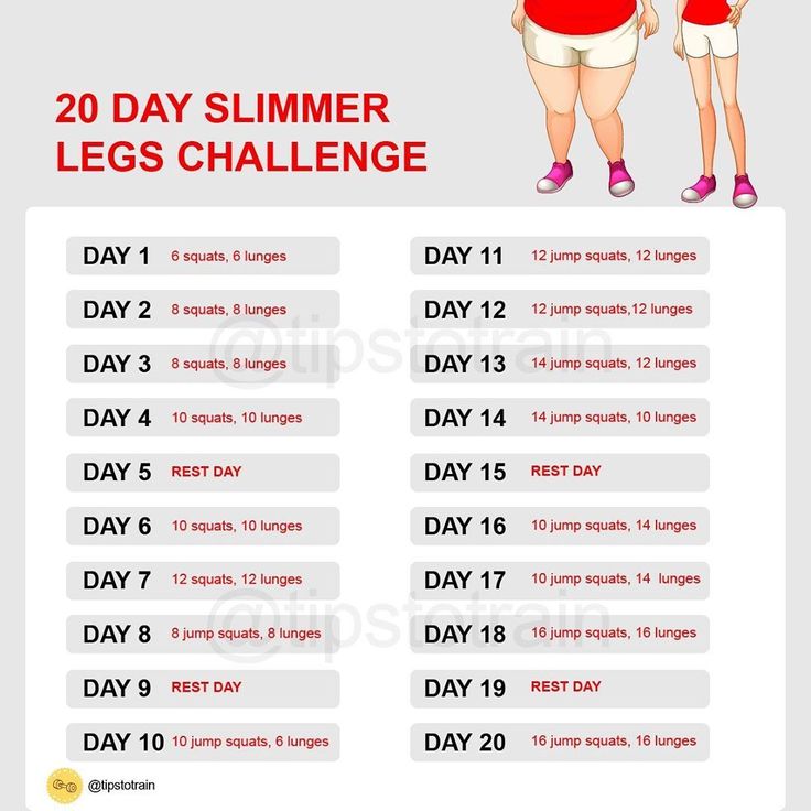 the 20 day slimmer leg challenge is shown in red and white, with an image of