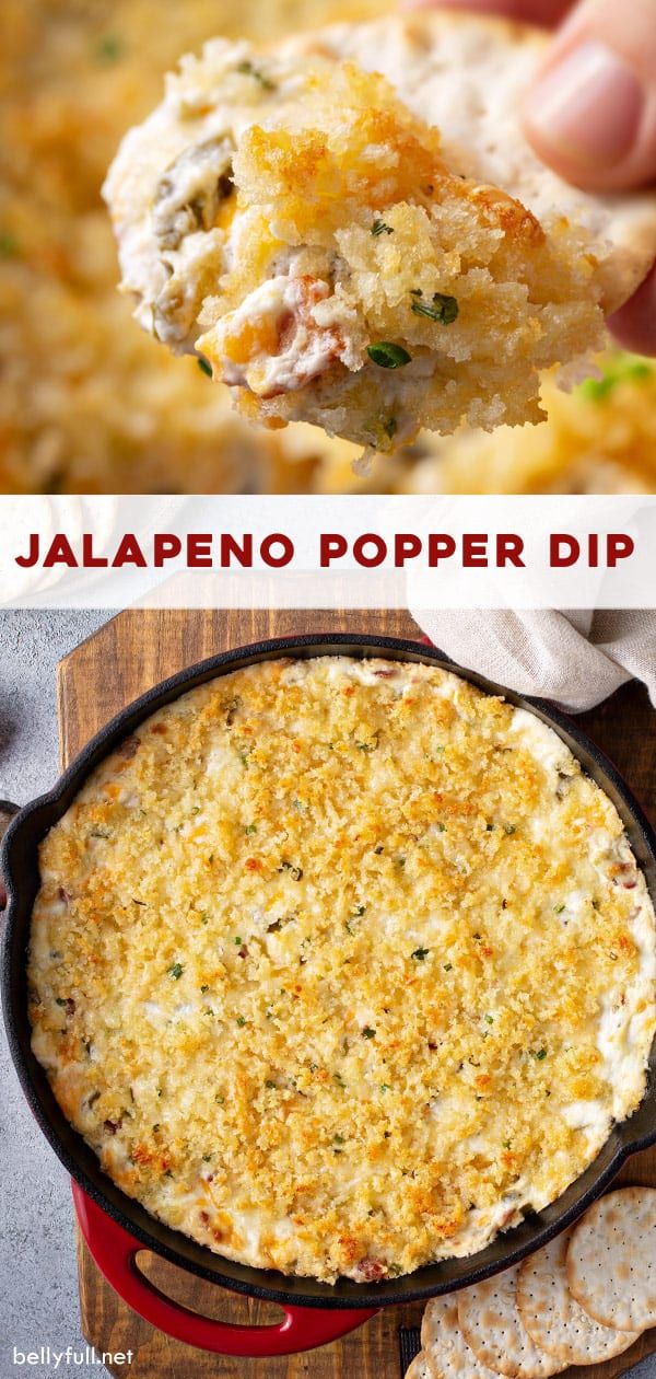 jalapeno popper dip in a cast iron skillet