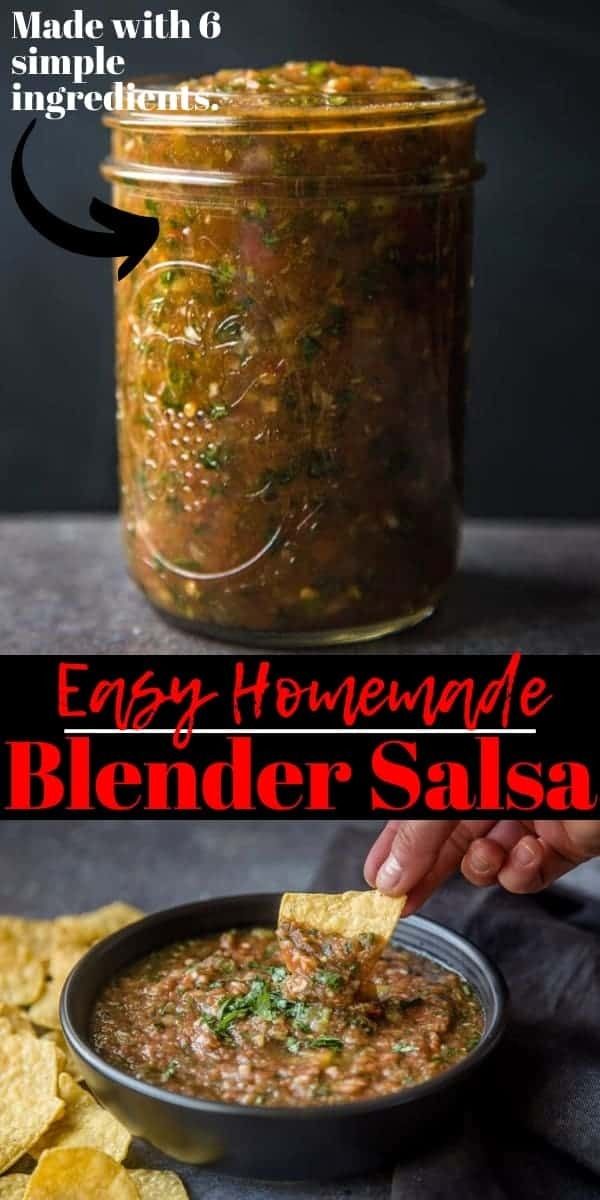 homemade blender salsa in a jar with tortilla chips