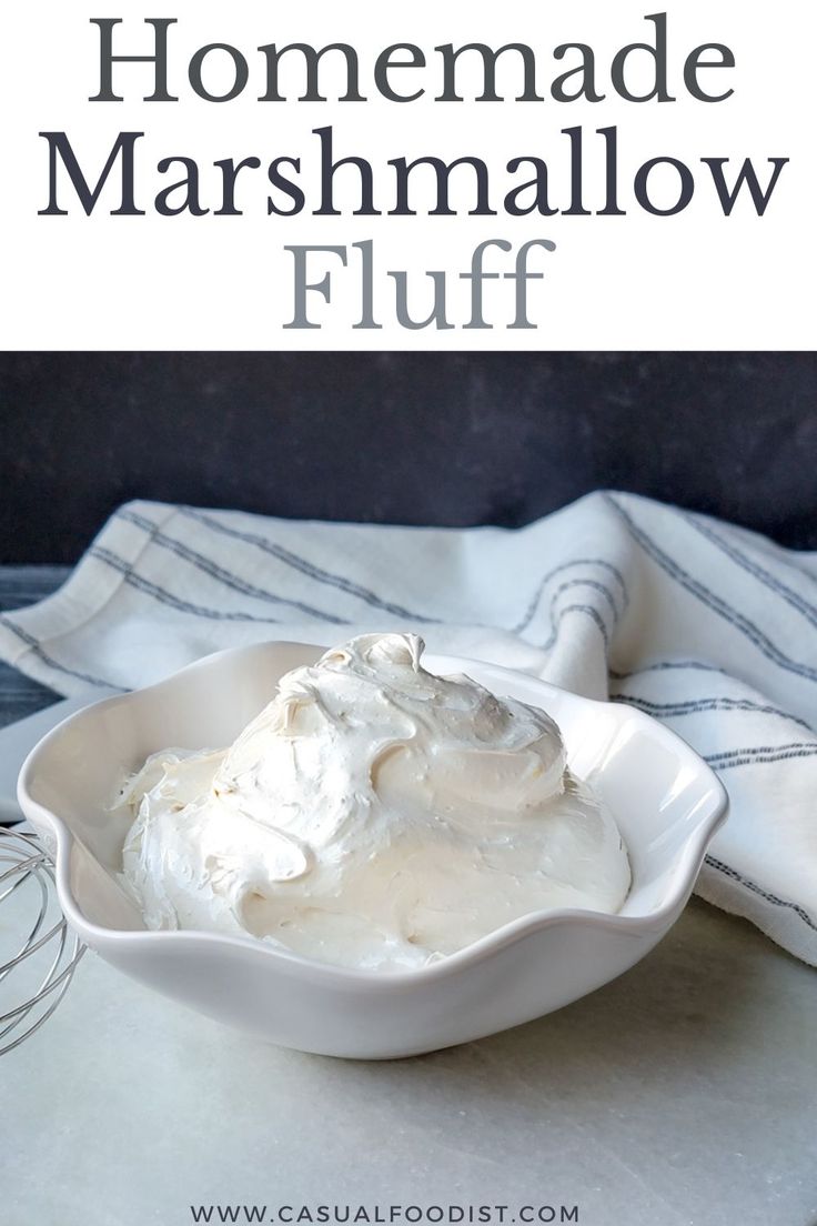 homemade marshmallow fluff in a white bowl