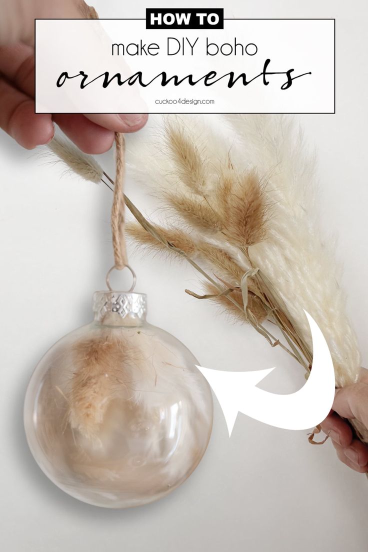 how to make diy boho ornaments for christmas tree ornament with feathers