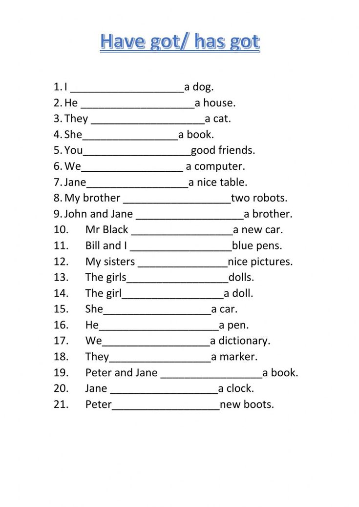 the words have got / has got in each word to be used for an activity