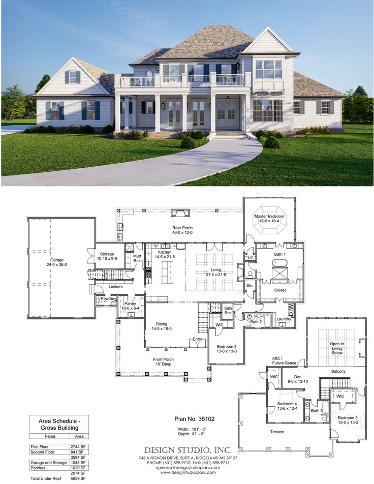 the front and back views of this house plan